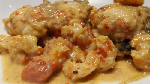Queue de lotte, sauce à la crevette
